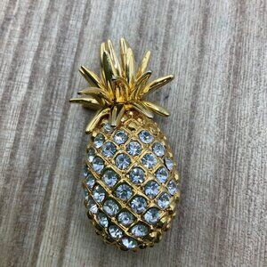 Pineapple Gold Tone Rhinestone Brooch